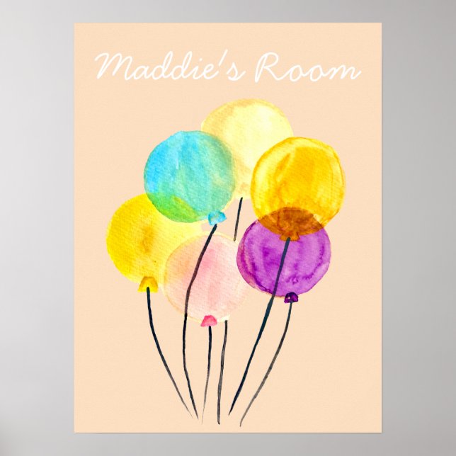 Chicas globos de habitación acuarela bonito arte (Frente)
