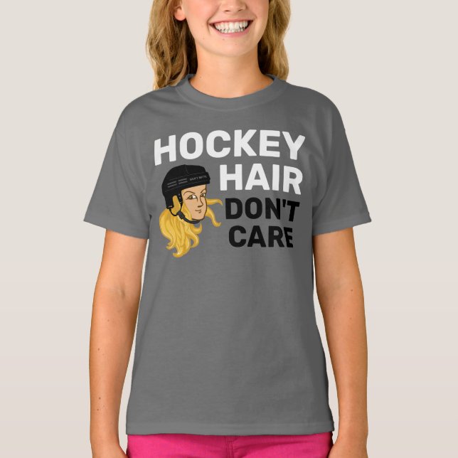 Chicas Hockey Hair no le importa la camiseta rubia (Anverso)