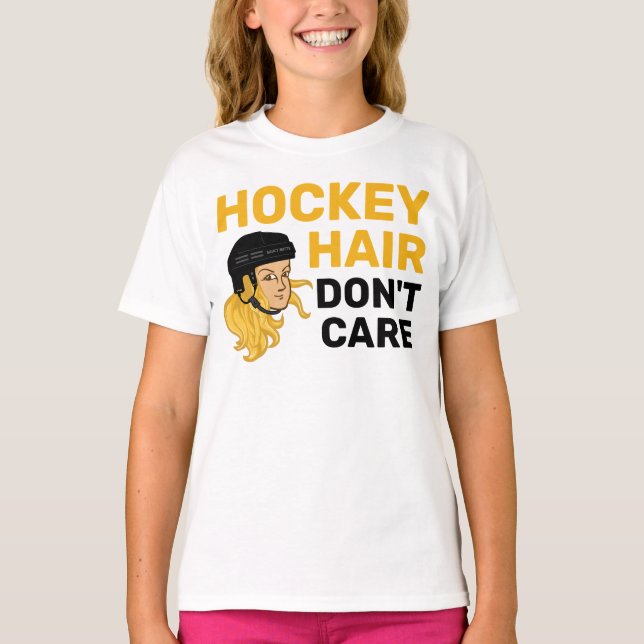 Chicas Hockey Hair no le importa la camiseta rubia (Anverso)