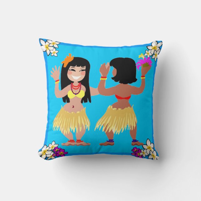 Chicas Hula Bailando Con Almohada Azul Claro (Anverso)