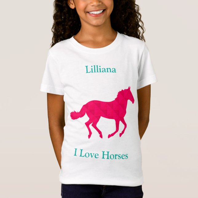 Chicas "I love Horses" Camiseta Rosa de Caballo (Anverso)