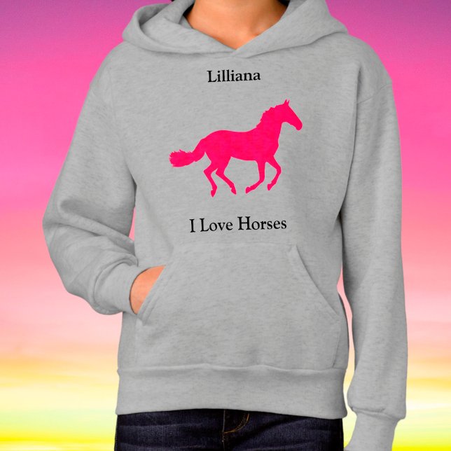 Chicas "I love Horses" Pink Horse Hoodie (Subido por el creador)