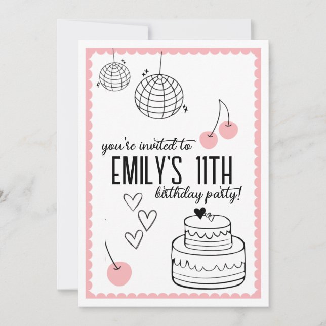 Chicas Invitación de cumpleaños rosa (Anverso)