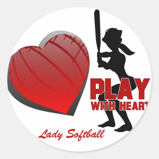 Chicas Juegan Con Pegatinas De Softball De Corazón (Anverso)