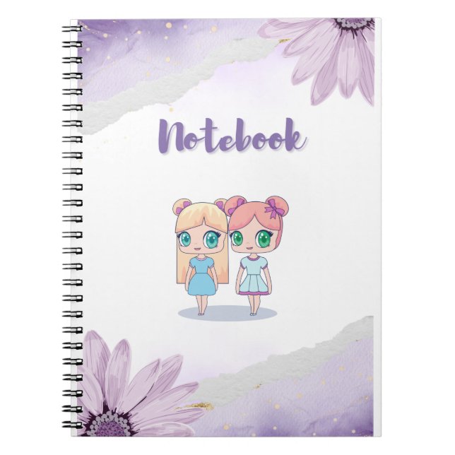 Chicas Kawaii: Cuaderno en espiral para niños (Frente)