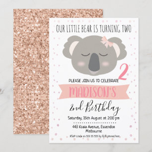 Chicas Koala Bear Birthday Invitación