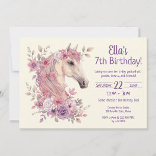 Chicas Lindos Caballos Floral Pastel Invitación de