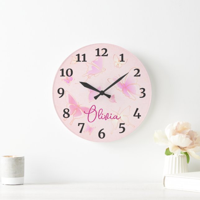 Chicas Mariposa Rosa Niños Enfermera Redonda Reloj (Hogar)