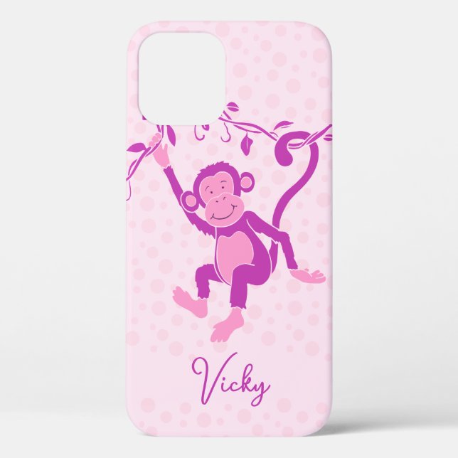 Chicas mono morado y rosa nombre iphone 5 funda (Reverso )