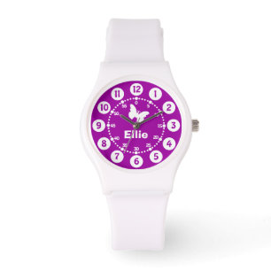 Chicas morado y blanco reloj de pulsera de nombre 