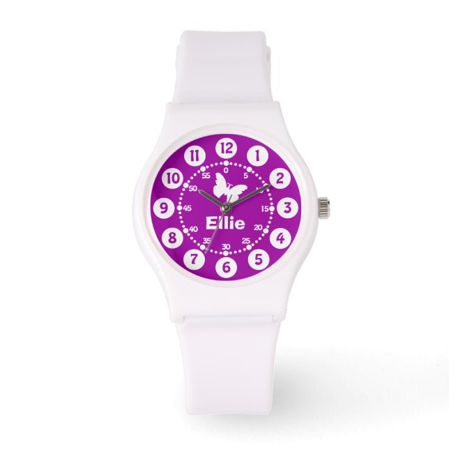 Chicas morado y blanco reloj de pulsera de nombre  (Anverso)