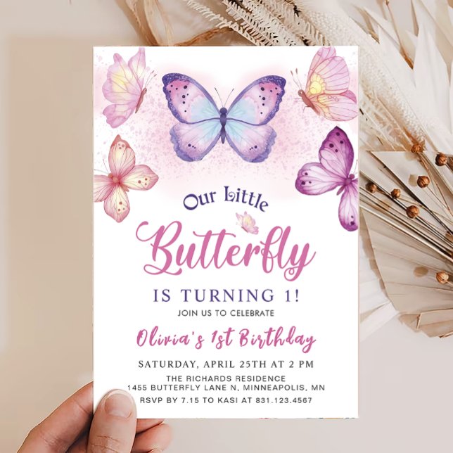 Chicas morados rosados de mariposa Invitación al c (Subido por el creador)