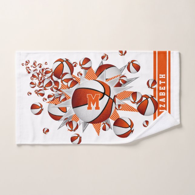 chicas naranjas de baloncesto monograman (Toalla de mano)