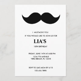 Chicas o niños Mustache Invitación a la fiesta de 