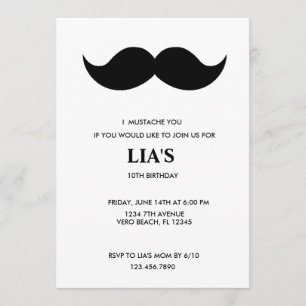 Chicas o niños Mustache Invitación a la fiesta de