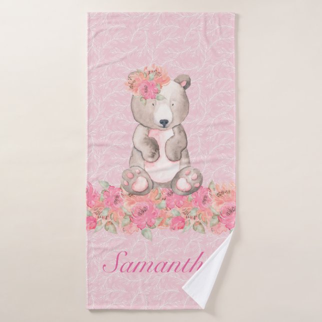 Chicas Oso de Woodland Floral Rosa (Toalla de baño)