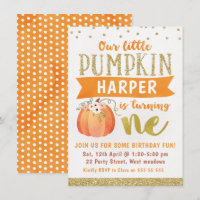 Chicas Pequeña Calabaza Primer Día Invitación