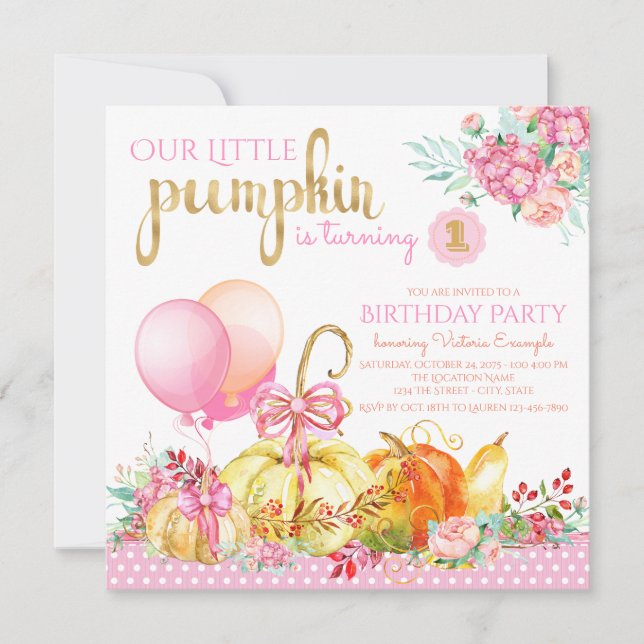 Chicas Pequeñas calabazas invitaciones de cumpleañ (Anverso)