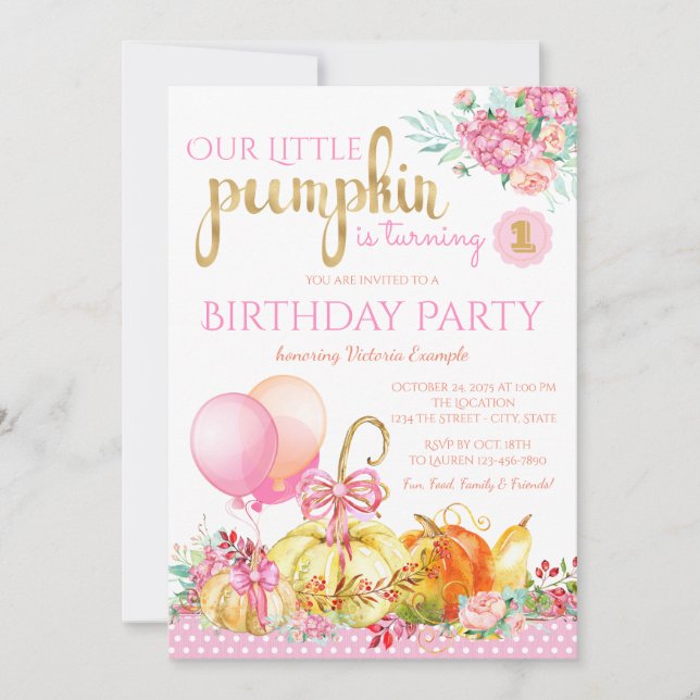 Chicas Pequeñas calabazas invitaciones de cumpleañ (Anverso)