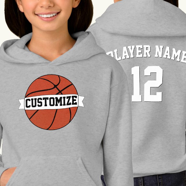 Chicas Personalizado de baloncesto nombre y número (Girls basketball team hoodie with custom team name, player name and player jersey number.)