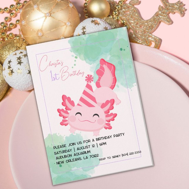 Chicas Pink Axolotl Primera Invitación a la fiesta (Subido por el creador)