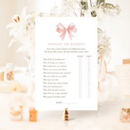 Chicas Pink Bow Mommy o Daddy Baby Shower Juego