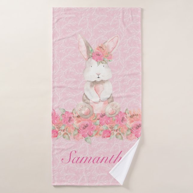 Chicas Pink Floral Woodland Bunny (Toalla de baño)