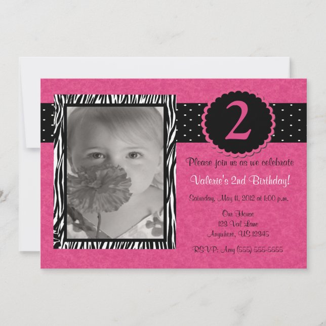Chicas Pink Zebra Personalizada Invitación a Cumpl (Anverso)