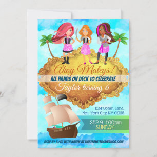 Chicas piratas invitaciones de cumpleaños