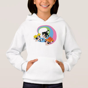 Chicas poderosos vuelan por el cielo