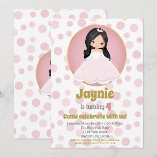 Chicas Princesas Rosa del Pelo Negro Invitación al