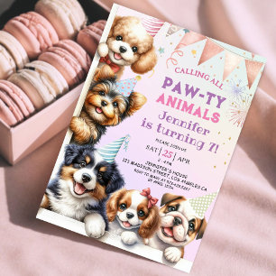Chicas Puppy Dog Pawty Séptima Invitación de cumpl