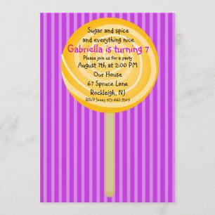 Chicas púrpura y Naranja Lollipop Invitación al cu