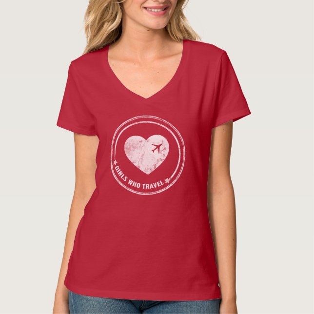 Chicas que viajan camiseta con cuello de pico (Anverso)