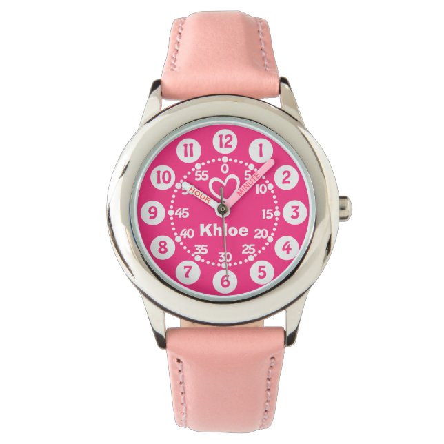 Chicas reloj de pulsera de nombre corto y rosa (Anverso)
