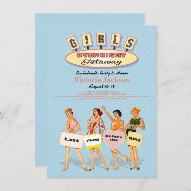 Chicas Retro Invitaciones a una escapada nocturna (Anverso / Reverso)