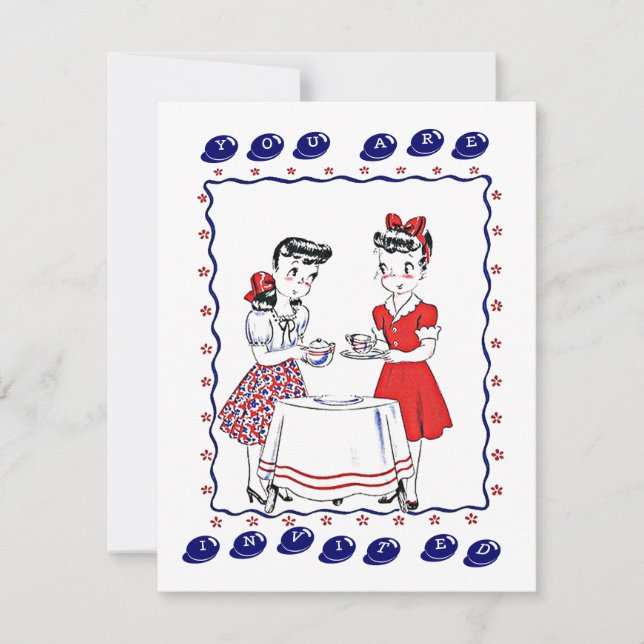 Chicas Retro Organizan Invitación Social De Fiesta (Anverso)