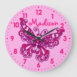 Chicas rosa mariposa habitación nombre reloj de pa