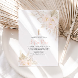 Chicas rosados boho bautizan invitación al bautism