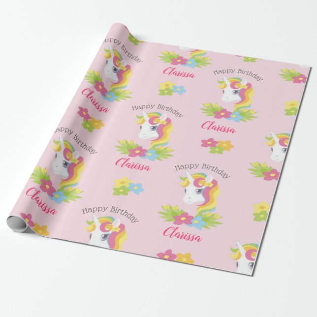 Chicas rosados del papel de embalaje del unicornio (Desenrollado)