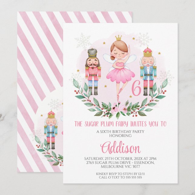 Chicas rosados Invitación al cumpleaños de ciruela (Anverso / Reverso)