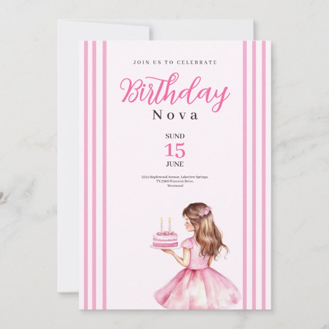 chicas rosados invitación mágica de cumpleaños pin (Anverso)