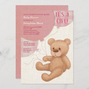 Chicas rosados marrones Teddy Bear Invitación a Ba