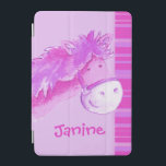 Chicas rosados rosados con cubierta inteligente ip<br><div class="desc">Funda de folio de ipad diseñado originalmente para chicas de equitación y ponis. Personalizar con el nombre de su elección. Actualmente dice Janine. Pony acuarela arte y diseño de Sarah Trett.</div>