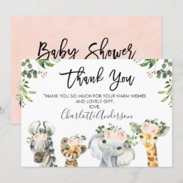 Chicas Safari Animales Baby Shower Tarjeta de agra