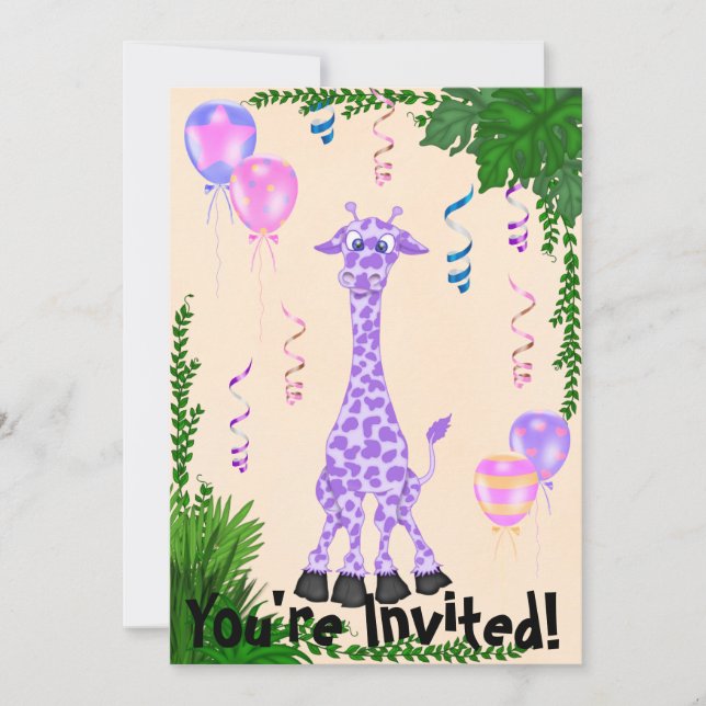 Chicas Safari Purple Giraffe Invitación al cumplea (Anverso)