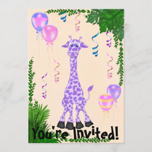 Chicas Safari Purple Giraffe Invitación al cumplea
