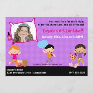 Chicas Sleepover Fiesta Slumber Invitación a la fo