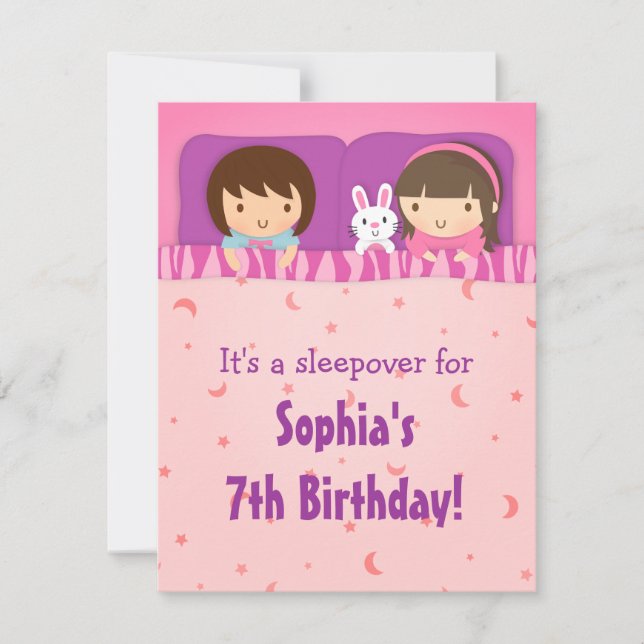 Chicas Sleepover Slumber Birthday invitaciones par (Anverso)