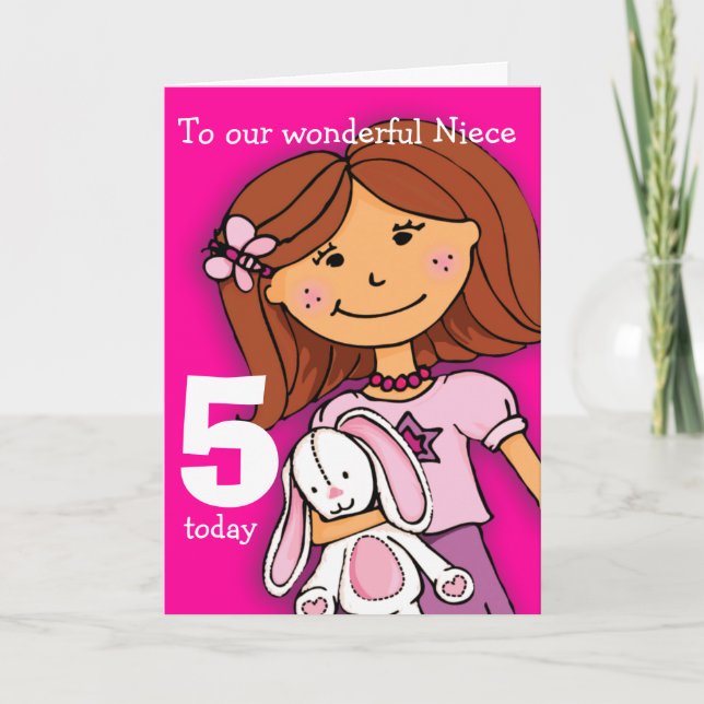 Chicas sobrina tarjeta de 5 años Girlie cuddle ros (Anverso)
